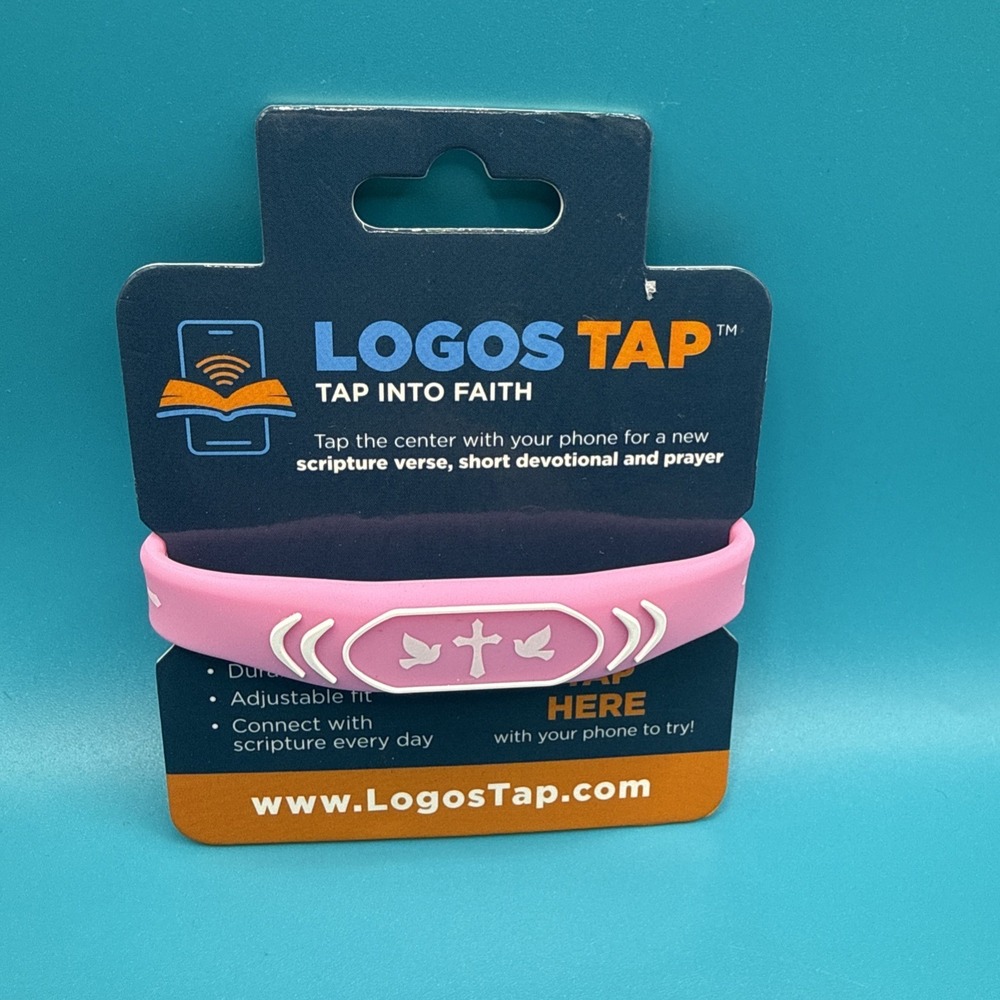 Logos Tap Interactive NFC Christian Bracelet - Pink Silicone Cross Band